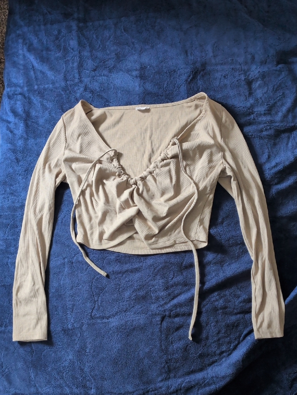 Cotton On Beige Ruched Tie-Front Long Sleeve Crop Top